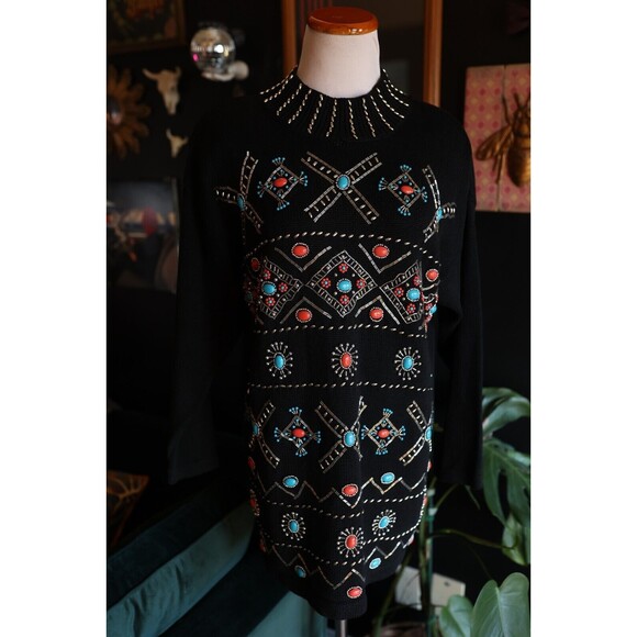 Vintage Studio C Collection Women's Southwestern Jeweled Mock Neck Sweater M - Picture 1 of 16